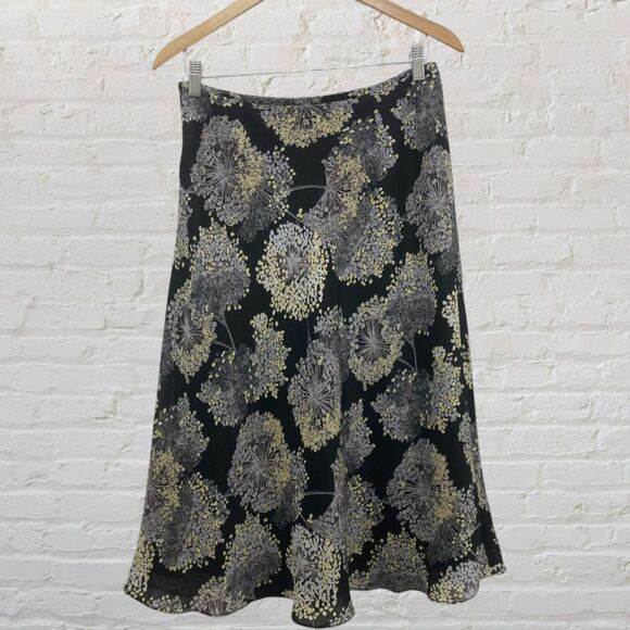 Talbots Linen Silk Dandelion Floral Skirt Black Yellow A-Line 4 - Picture 3 of 13